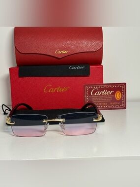 Cartier Gold-Accented Rimless Sunglasses with Pink Gradient Lenses